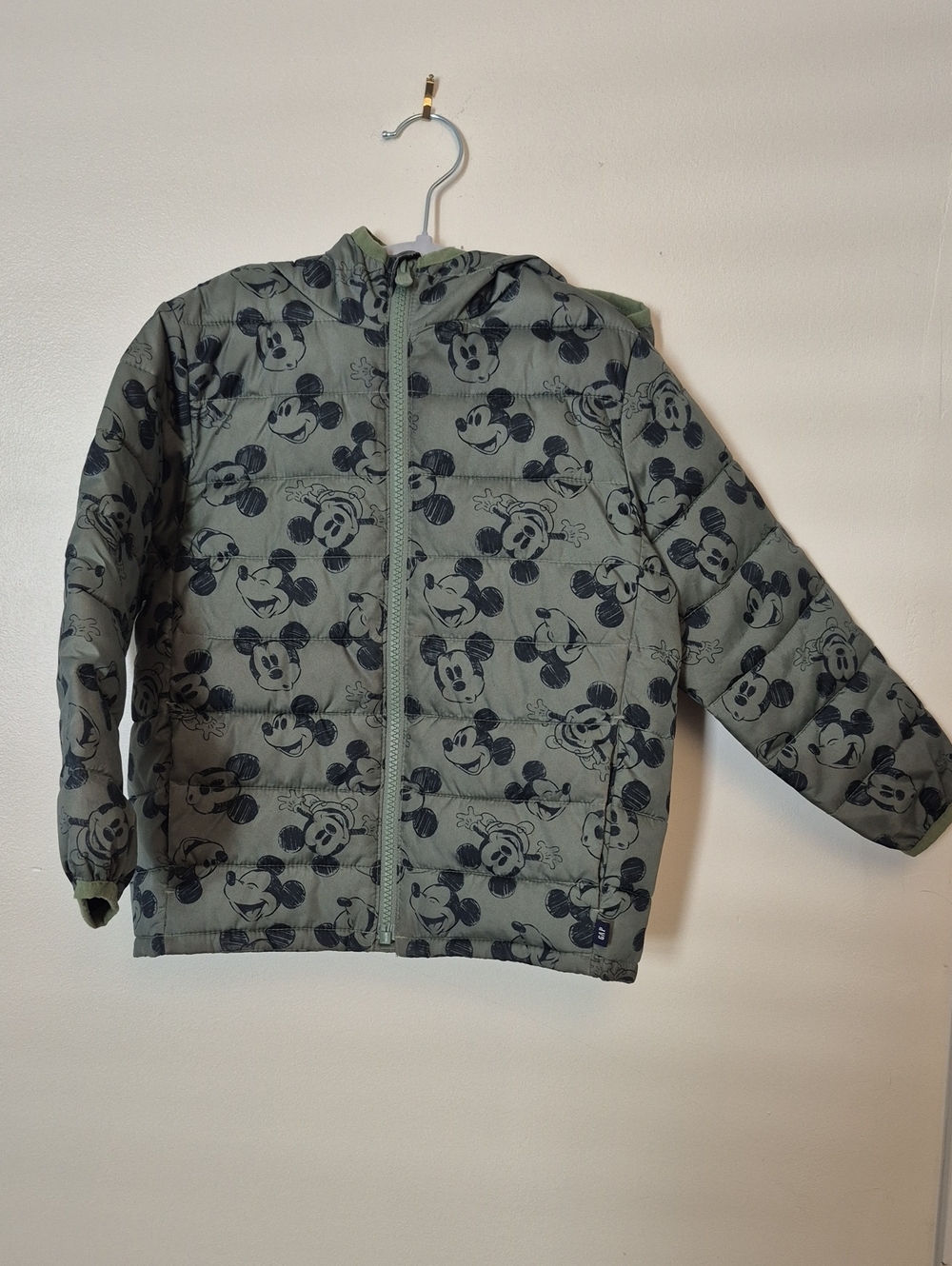 5T - GAP Olive Green Mickey Print Hooded Puffer Jacket